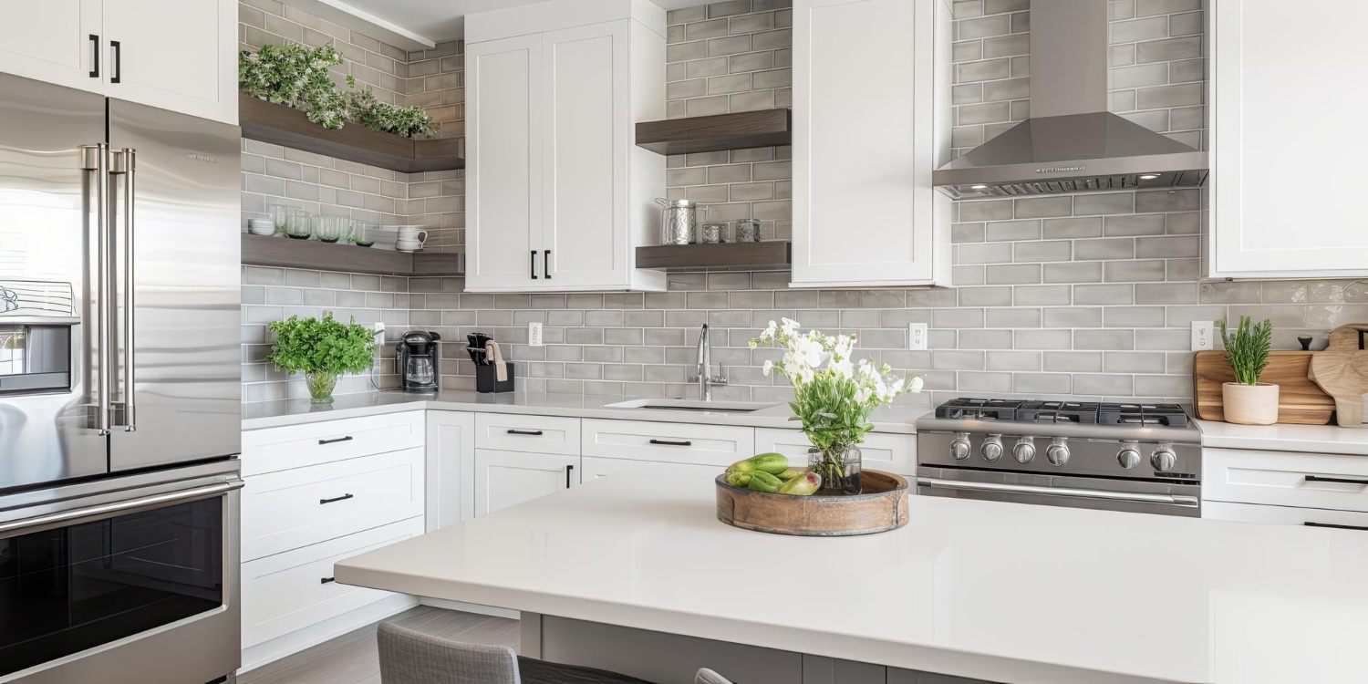 Bright modern kitchen with subway tile backsplash in Philadelphia, PA